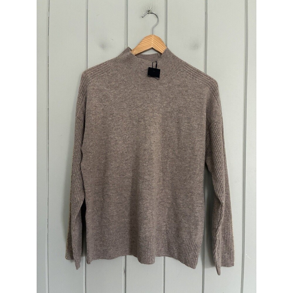 NWT Donna Karan New York 100% Cashmere Sweater M Medium Brown Mock Neck Chain